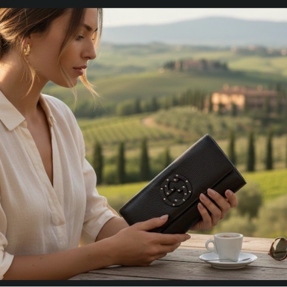 GUCCI Full Inclusion Brown Interlocking GG Studded Leather Long Wallet EUC - Picture 4 of 14